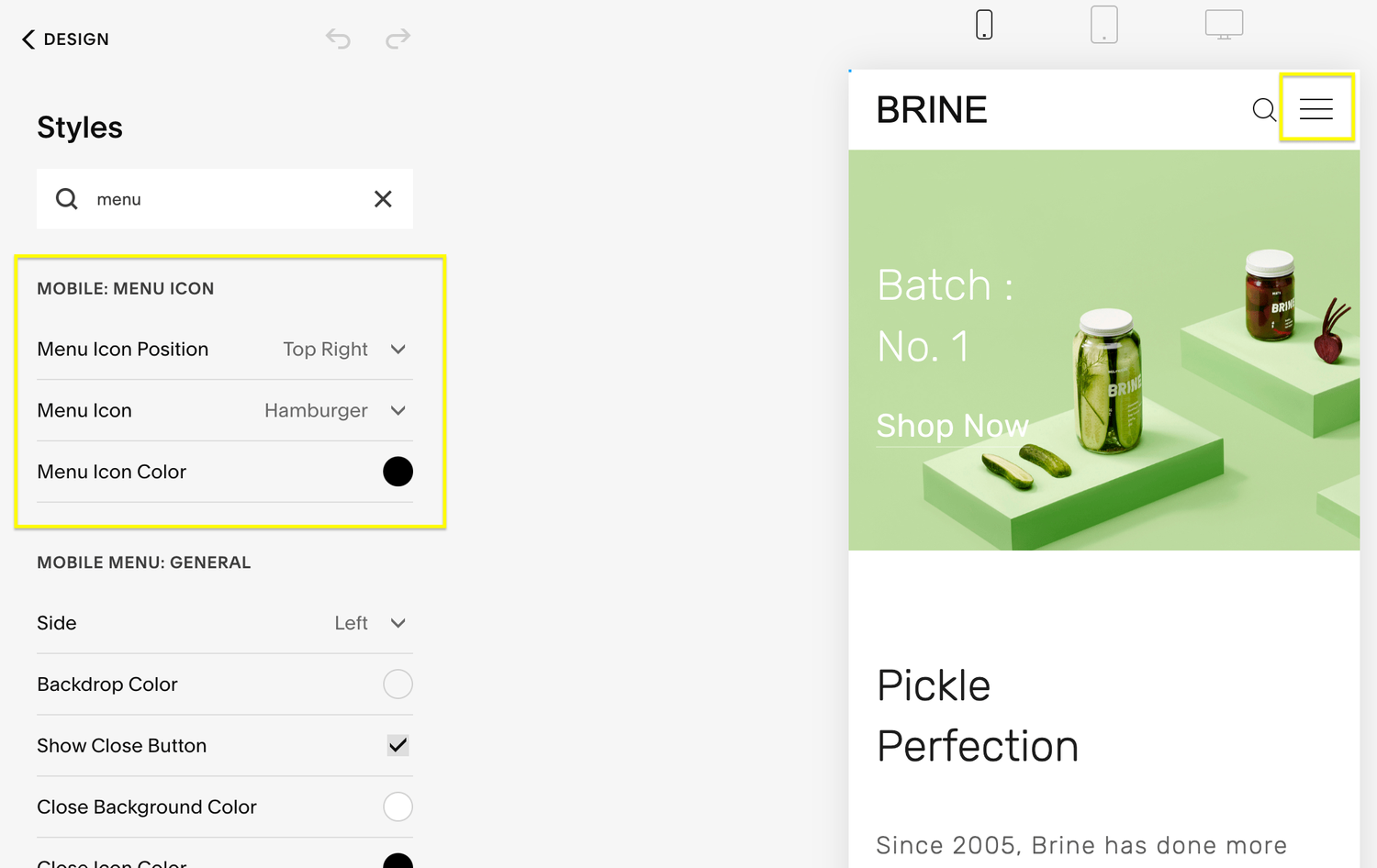 How to customize mobile menu in Squarespace