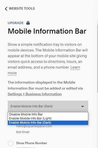 How To Add a Mobile Information Bar in Squarespace